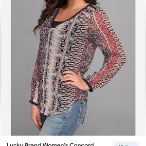 Lucky Brand Women’s concord pullover  blouse Long sleeve size S Blue‎ Burgundy